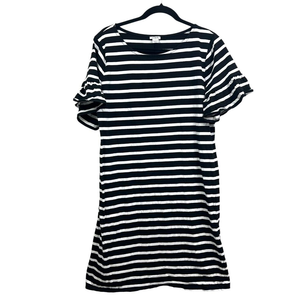 J. Crew Womens Shift Dress Striped Short Ruffled Sleeves White Black Size L*